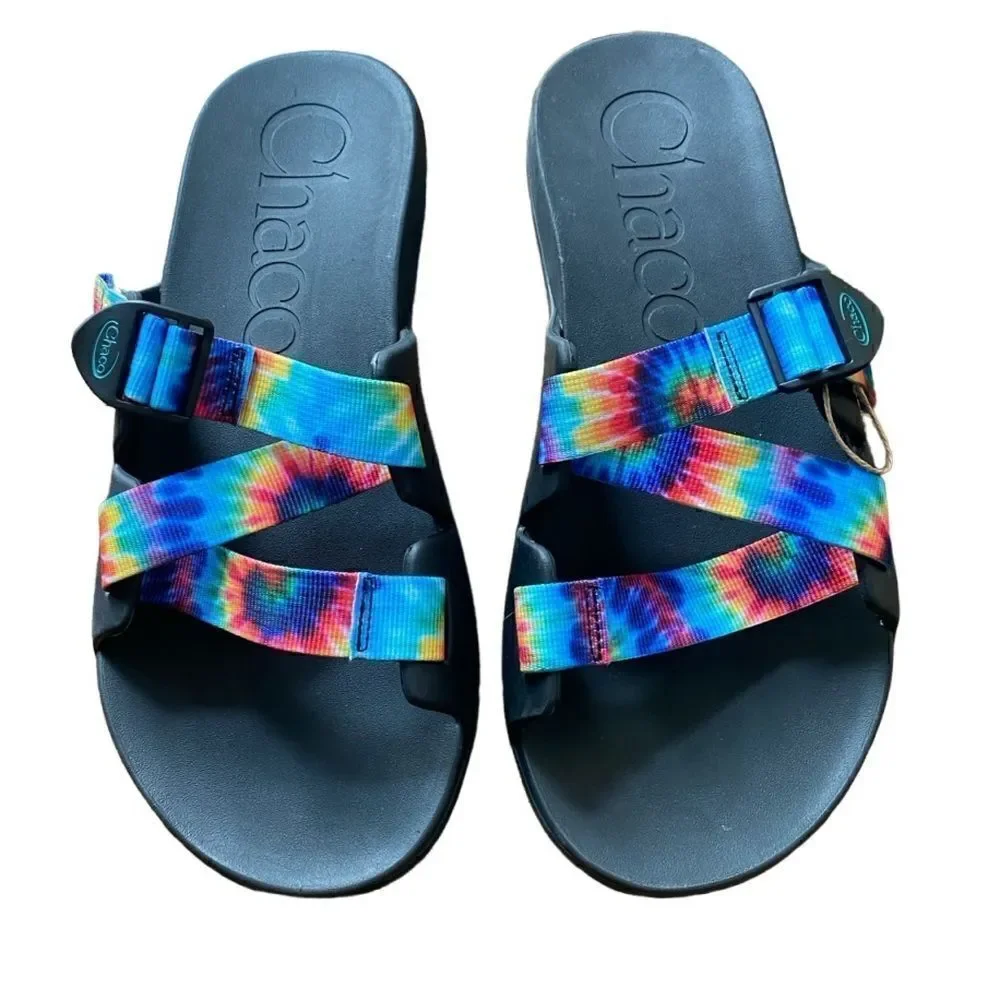 Chaco Chillos Slide Sandals Tie Dye Rainbow Water Shoes 12 NWOT
